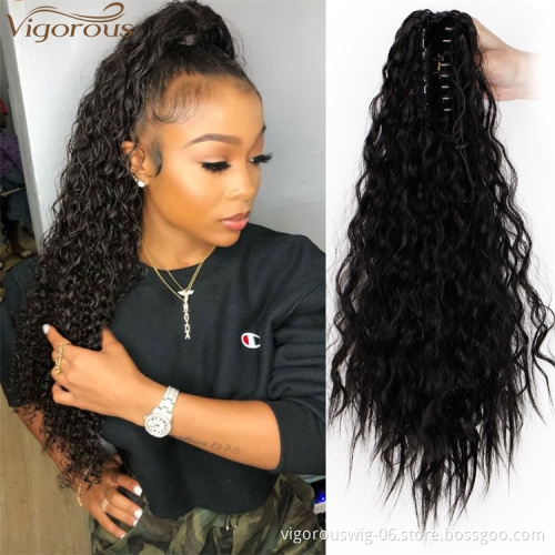 Vigorous Long Drawstring Ponytail Extension Synthetic Straight Kinky Ponytail Claw Jaw Ponytail Clip on Hair Extensions Women